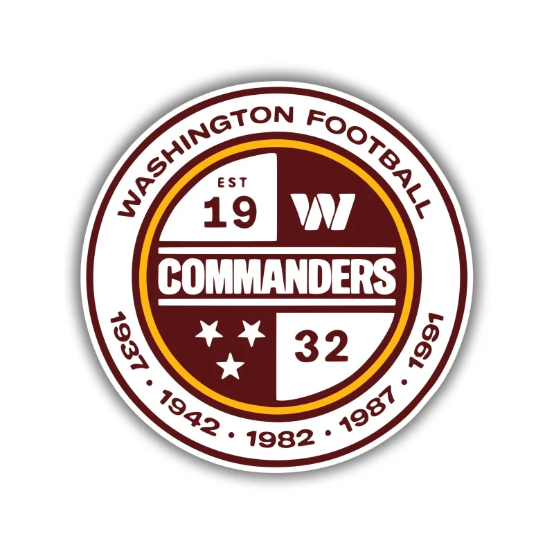 Washington Commanders - White Circle- Full Color Vinyl Sticker - Custom Size