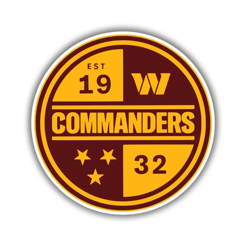 Washington Commanders - Yellow Circle- Full Color Vinyl Sticker - Custom Size