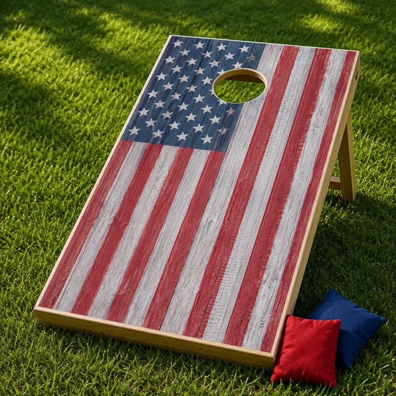 American Flag Distressed Wood Look Cornhole Skin