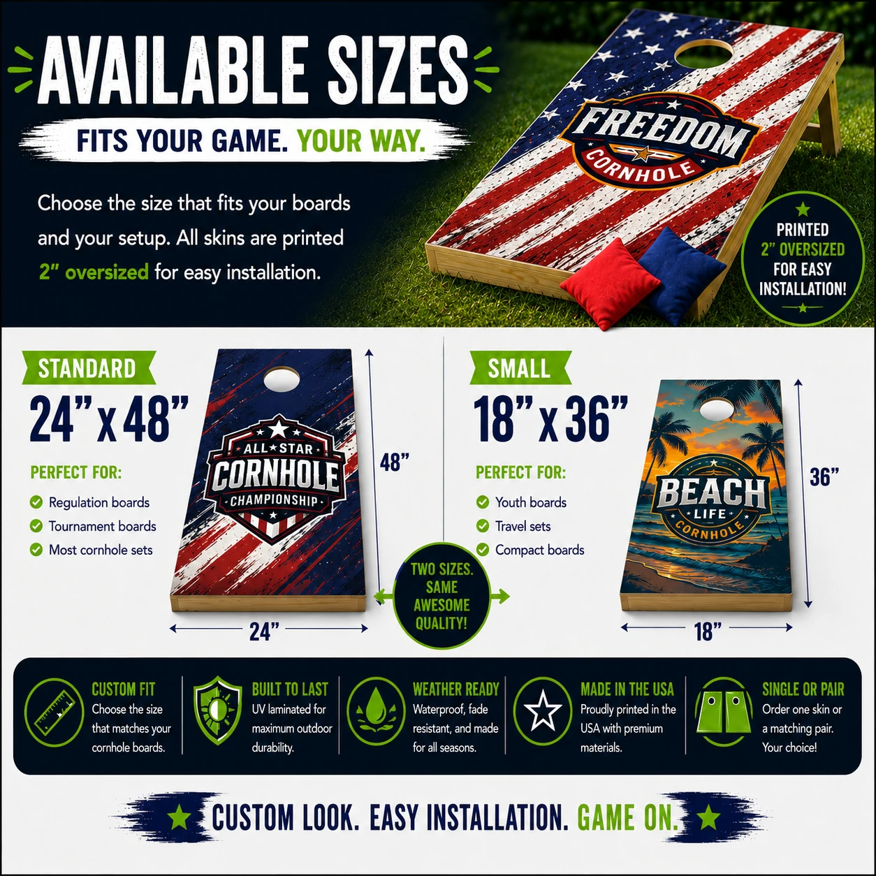 Available Sizes Cornhole