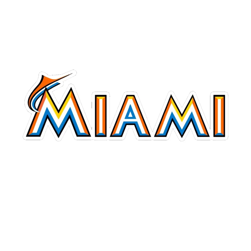 Miami Marlins - White Miami - Full Color Vinyl Sticker - Custom Size