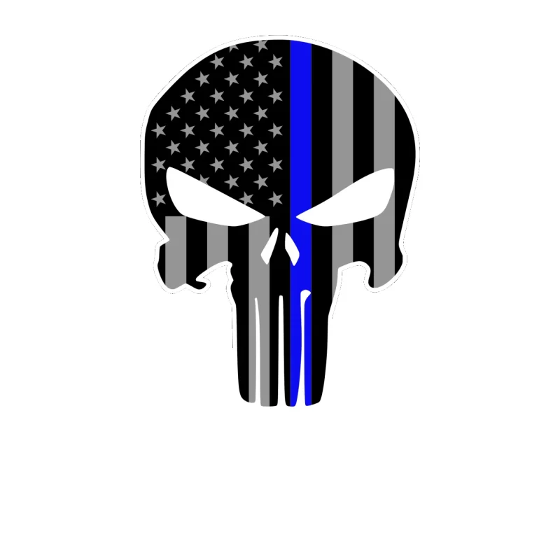 Punisher American Flag Blue Line Full Color Vinyl Decal - custom size