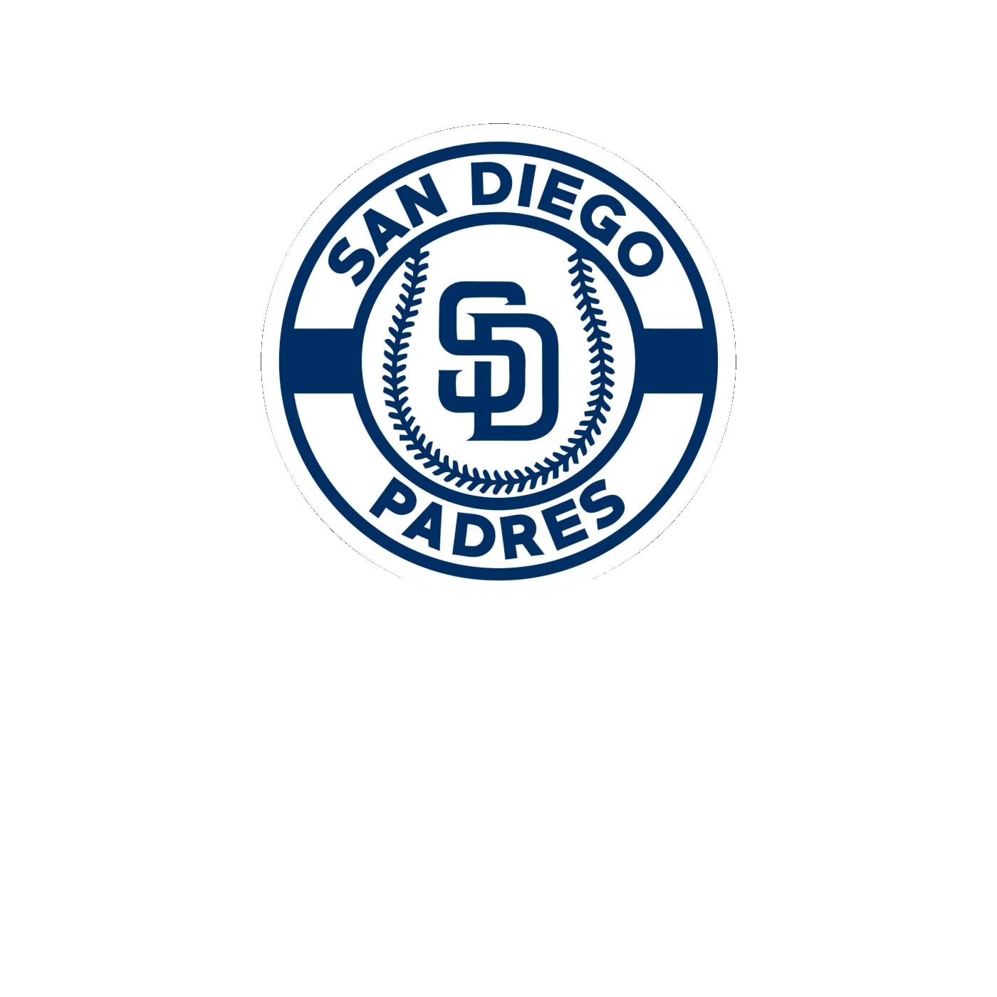 San Diego Padres - White Circle With Baseball - Full Color Vinyl Sticker - Custom Size