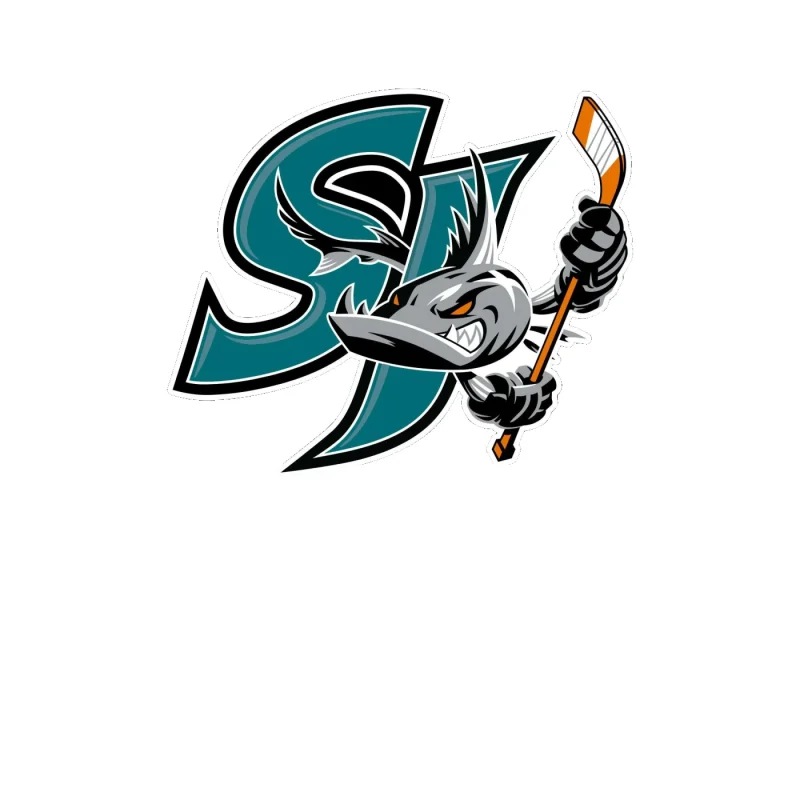 San Jose Sharks - SJ With Shark And Hockey Stick - Full Color Vinyl Sticker - Custom Size
