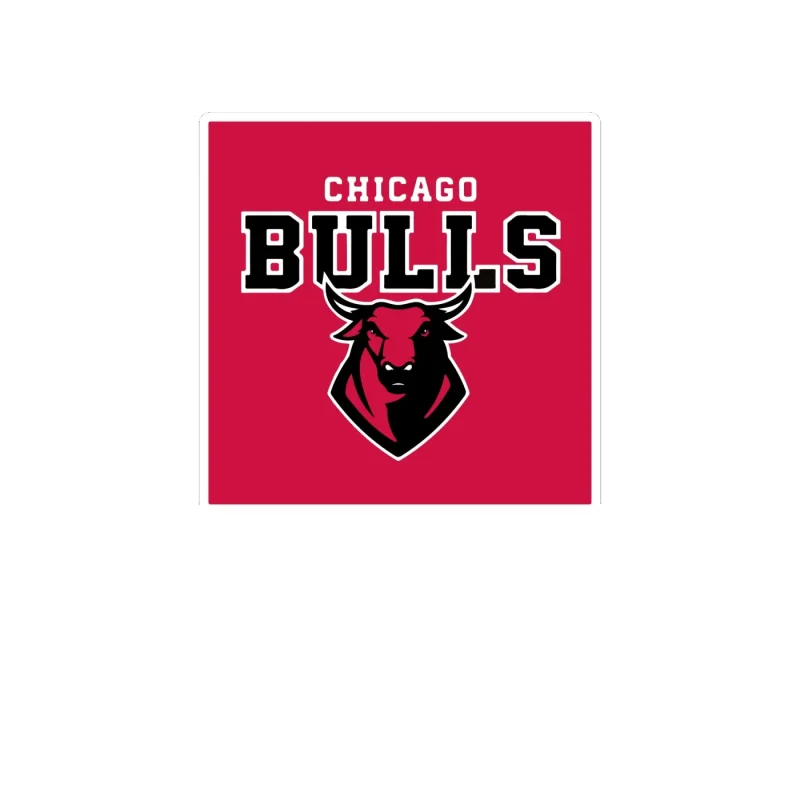 Chicago Bulls - Red Square With Bull And Name - Full Color Vinyl Sticker - Custom Size