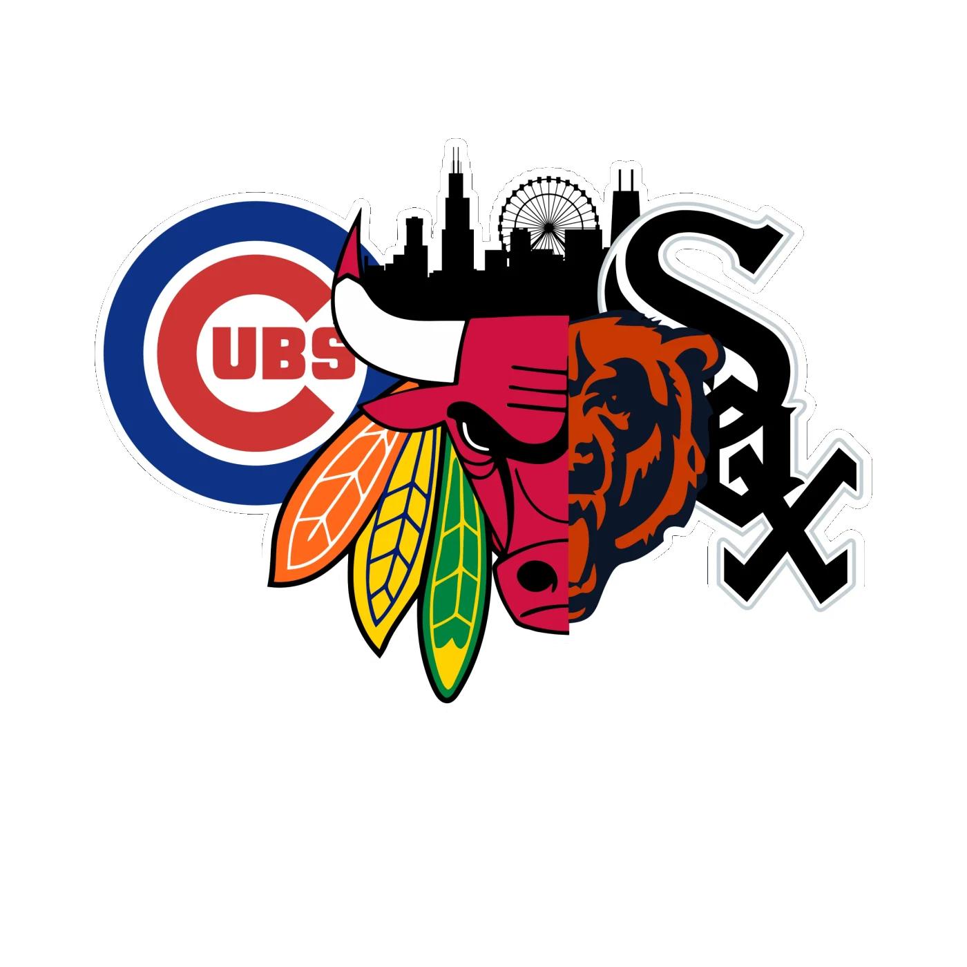 Chicago Sports Teams Mashup - Image 3 - Full Color Vinyl Sticker - Custom Size