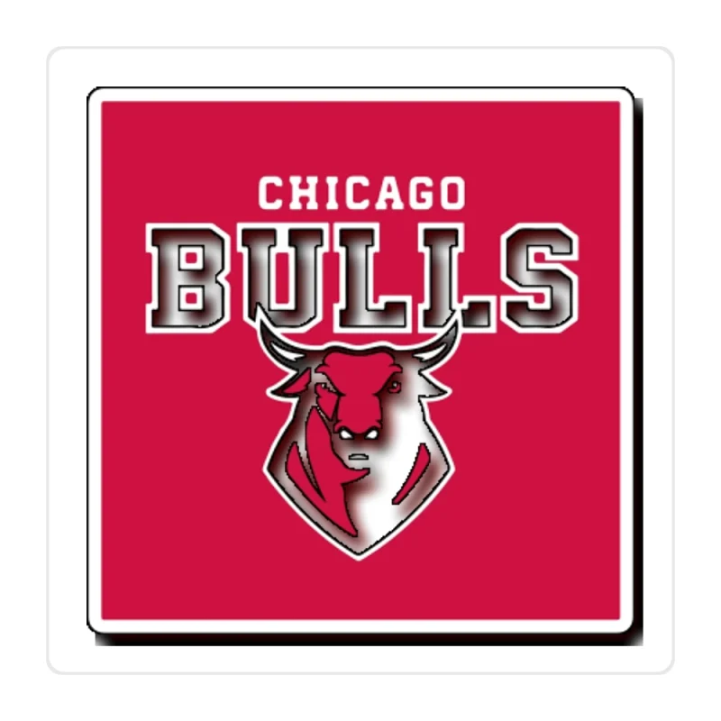 Chicago Bulls - Red Square With Bull And Name - Full Color Vinyl Sticker - Custom Size