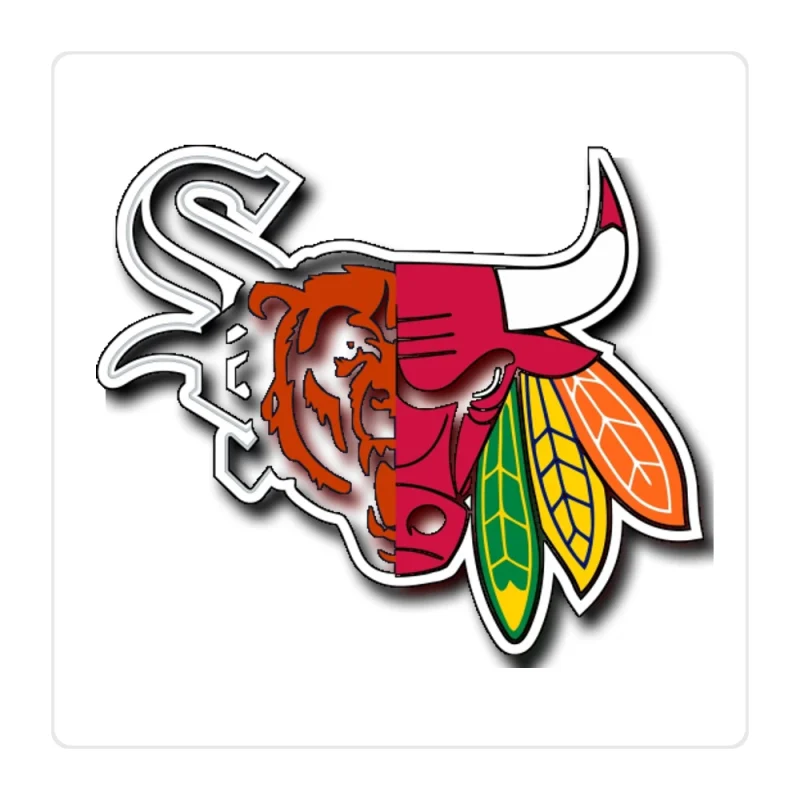 Chicago Sports Teams Mashup Full Color Vinyl Sticker - Custom Size