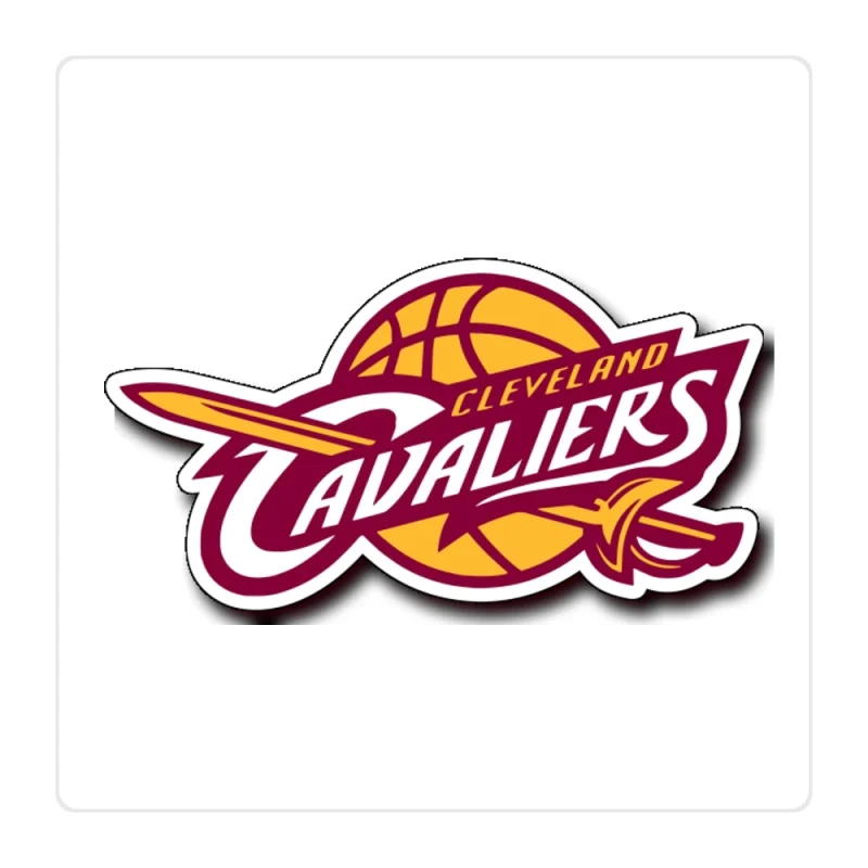 Cleveland Cavaliers - Gold Basketball With Name - Full Color Vinyl Sticker - Custom Size