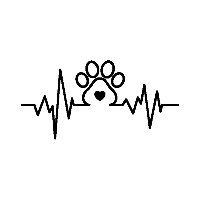 Dog Paw With Heartbeat Vinyl Decal - Custom Size