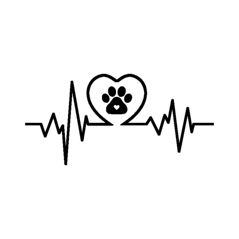 Dog Paw With Heartbeat Vinyl Decal - Custom Size