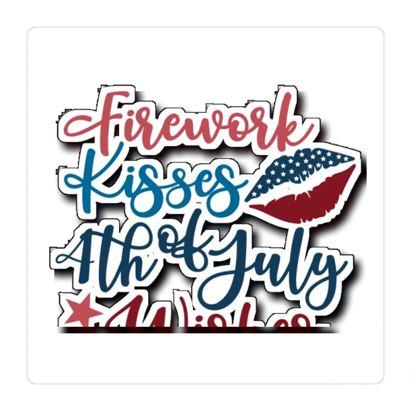 Firework Kisses 4th of July Wishes - Full Color Vinyl Sticker - Custom Size