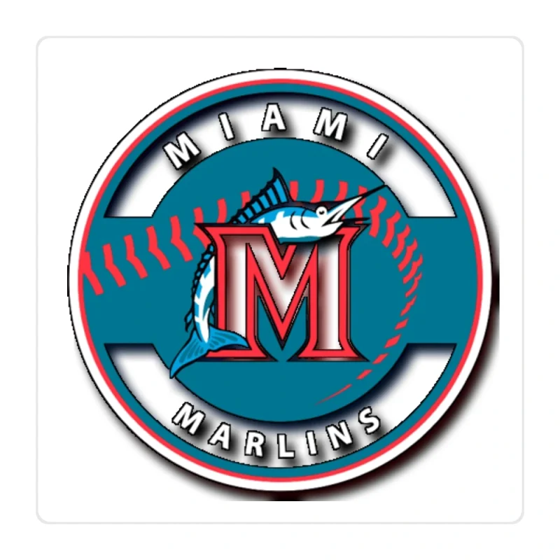 Miami Marlins - Circle With Baseball - Full Color Vinyl Sticker - Custom Size