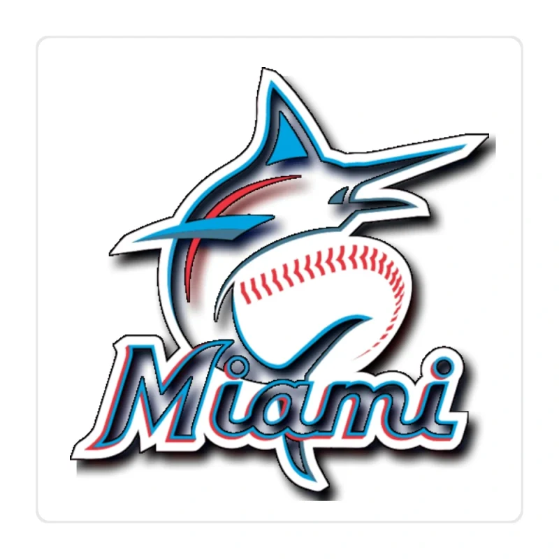 Miami Marlins - Miami With Baseball - Full Color Vinyl Sticker - Custom Size