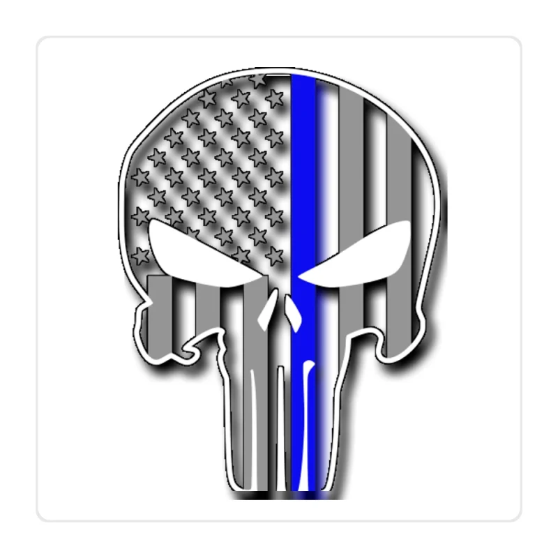 Punisher American Flag Blue Line Full Color Vinyl Decal - custom size
