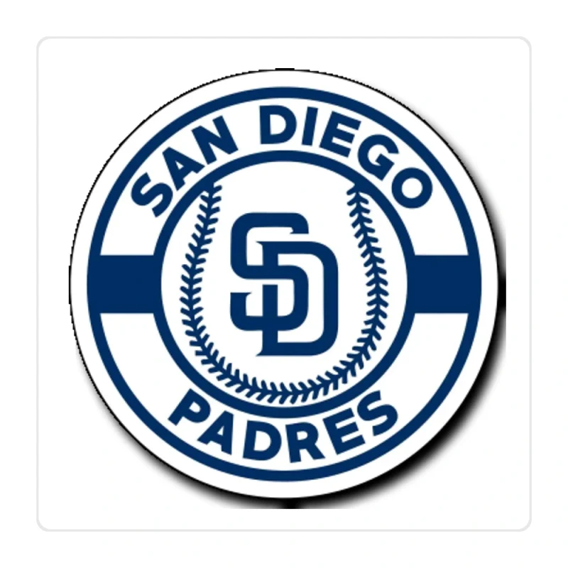 San Diego Padres - White Circle With Baseball - Full Color Vinyl Sticker - Custom Size