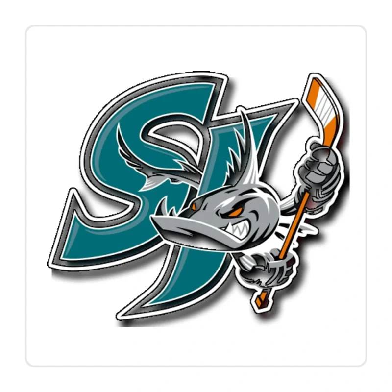 San Jose Sharks - SJ With Shark And Hockey Stick - Full Color Vinyl Sticker - Custom Size
