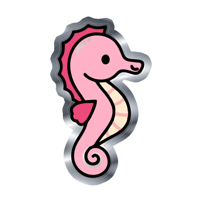 Pink Seahorse - Silver Chrome Vinyl Sticker - Custom Size