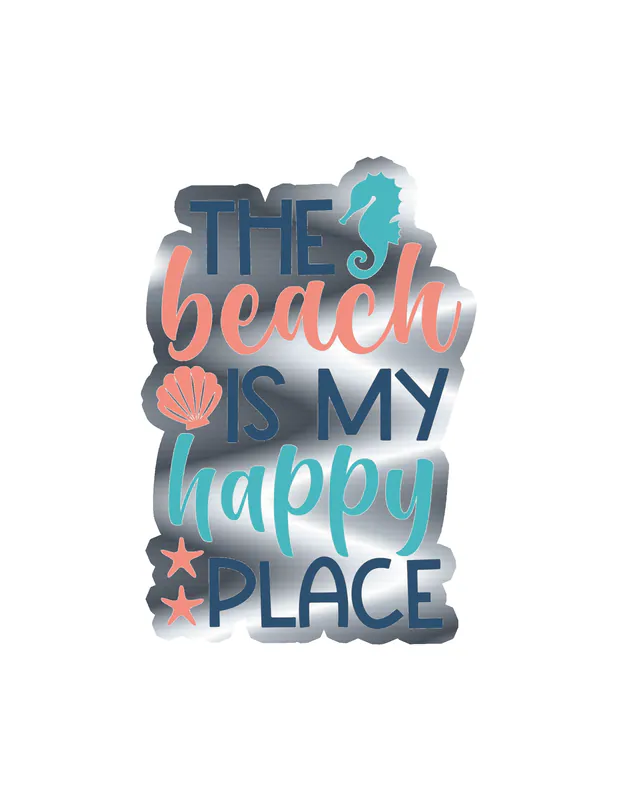 The Beach Is My Happy Place Silver Chrome Vinyl Decal