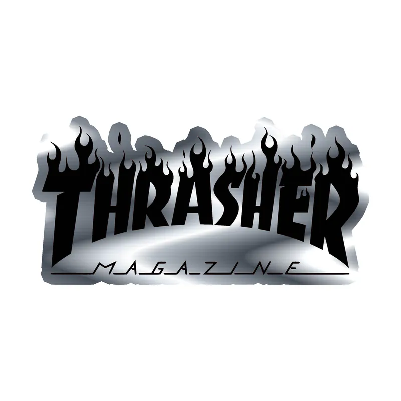Black and White Thrasher Silver Chrome Vinyl Decal - Custom Size