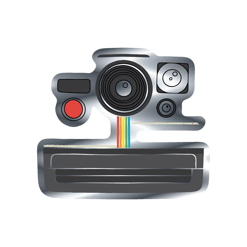 Polaroid Camera Silver Chrome Vinyl Decal - Custom Size
