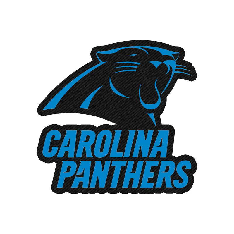 Carolina Panthers Carbon Fiber Vinyl Decal - Panther's Head with Wording - Custom Size