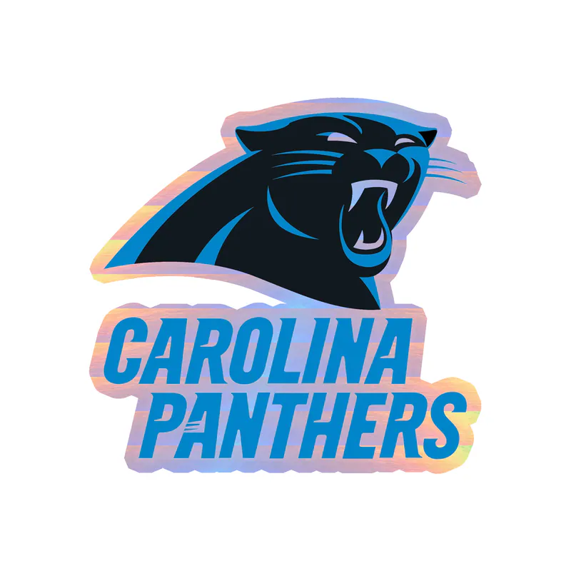 Carolina Panthers Holographic Vinyl Decal - Panther's Head with Wording - Custom Size