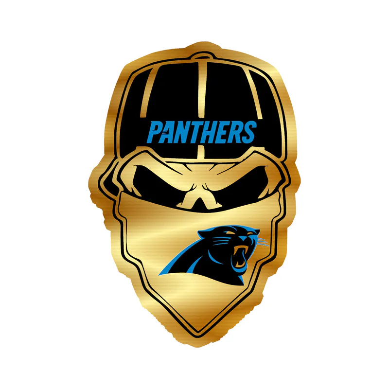 Carolina Panthers Gold Chrome Vinyl Decal - Skull - Custom Size