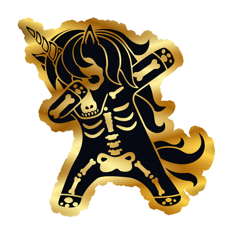 Dabbing Unicorn Skeleton Gold Chrome Vinyl Decal - Custom Size