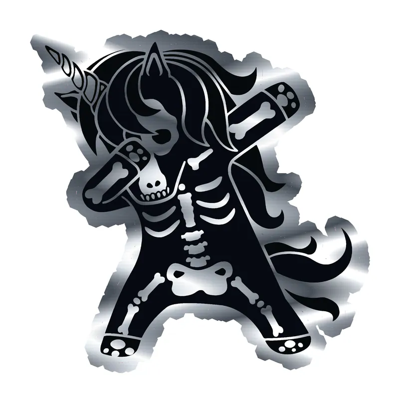 Dabbing Unicorn Skeleton Silver Chrome Vinyl Decal - Custom Size