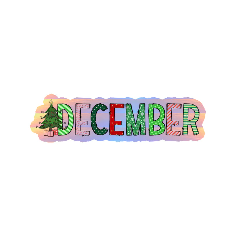 December - Month - Holographic Vinyl Decal - Custom Size
