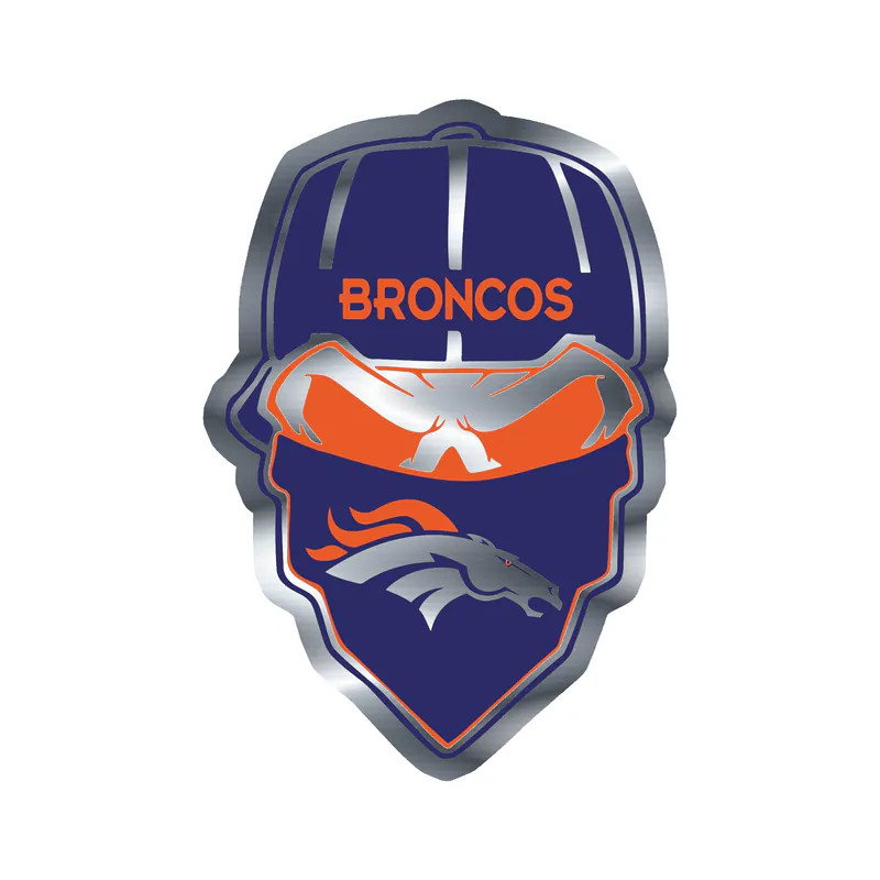 Denver Broncos - Skull - Silver Chrome Vinyl Sticker - Custom Size- (Copy)