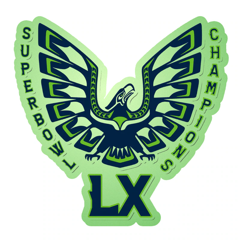 Seattle Seahawks - Super Bowl LX - Glow in the Dark Vinyl Sticker - Custom Size