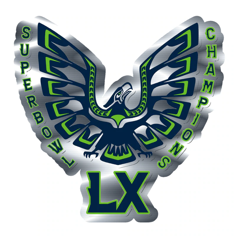 Seattle Seahawks - Super Bowl LX - Silver Chrome Vinyl Sticker - Custom Size