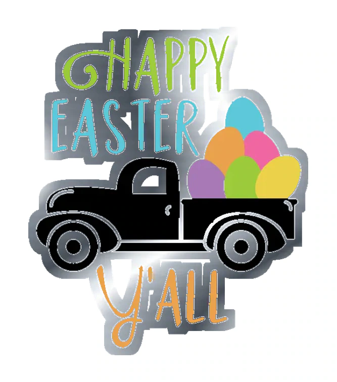 Happy Easter Yall - Silver Chrome Vinyl Sticker - Custom Size