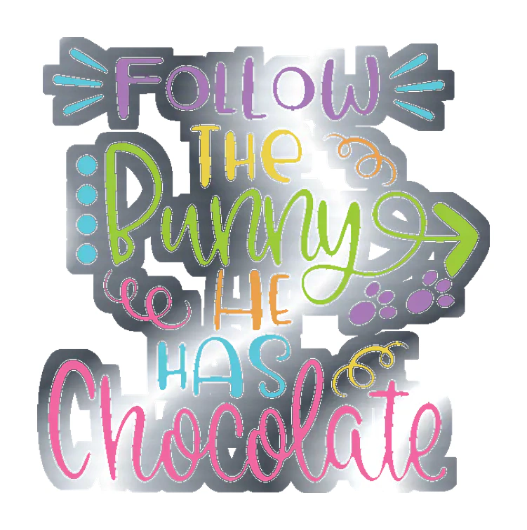 Follow the Bunny - Silver Chrome Vinyl Sticker - Custom Size