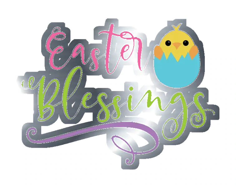 Easter Blessings - Silver Chrome Vinyl Sticker - Custom Size