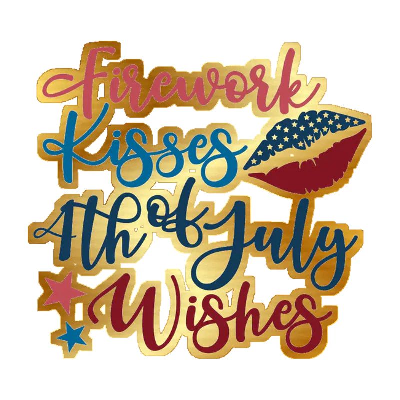 Firework Kisses 4th of July Wishes - Gold Chrome Vinyl Sticker - Custom Size