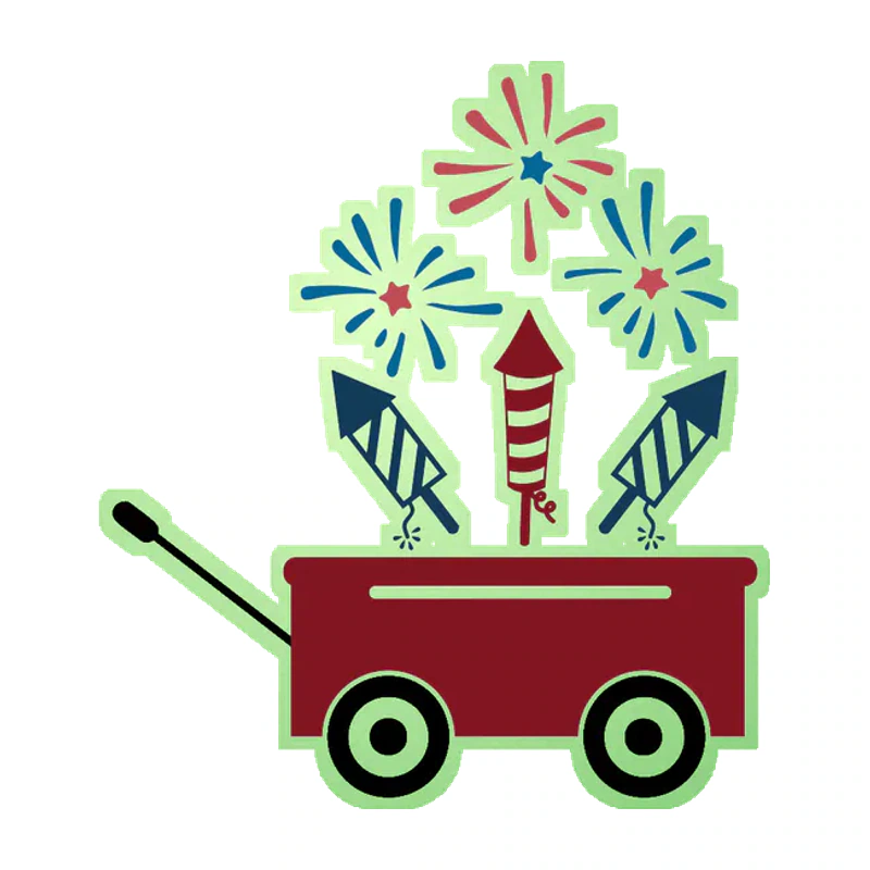 Wagon with Fireworks - Glow in the Dark Vinyl Sticker - Custom Size