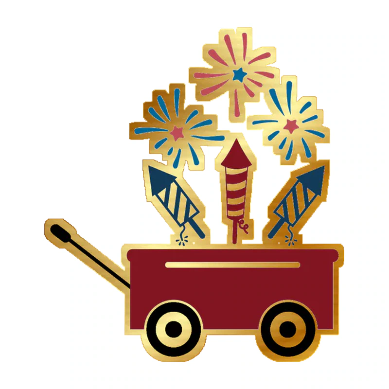 Wagon with Fireworks - Gold Chrome Vinyl Sticker - Custom Size