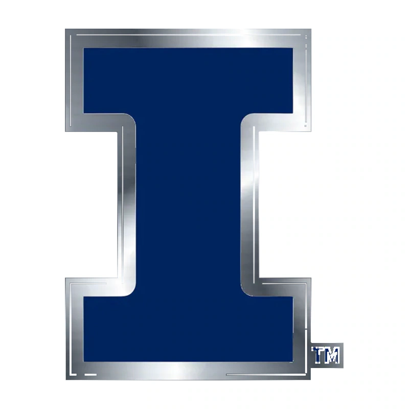 Illinois Fighting Illini - Blue I - Silver Chrome Vinyl Sticker - Custom Size