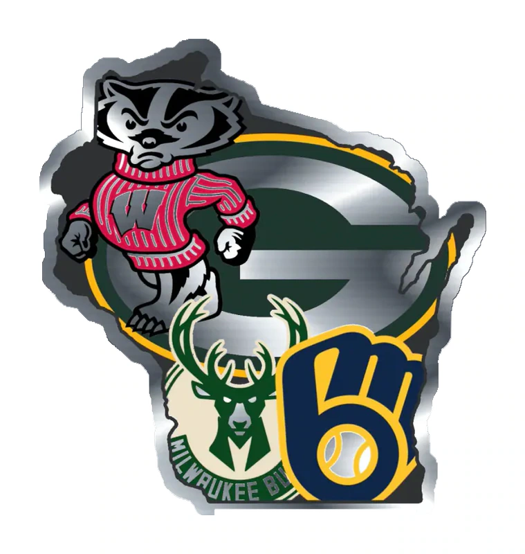 Wisconsin Sports Mashups 2 - Silver Chrome Vinyl Sticker - Custom Size
