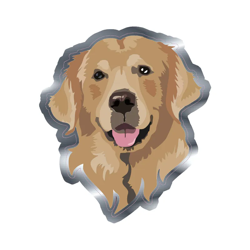 Golden Retriever - Silver Chrome Vinyl Sticker - Custom Size