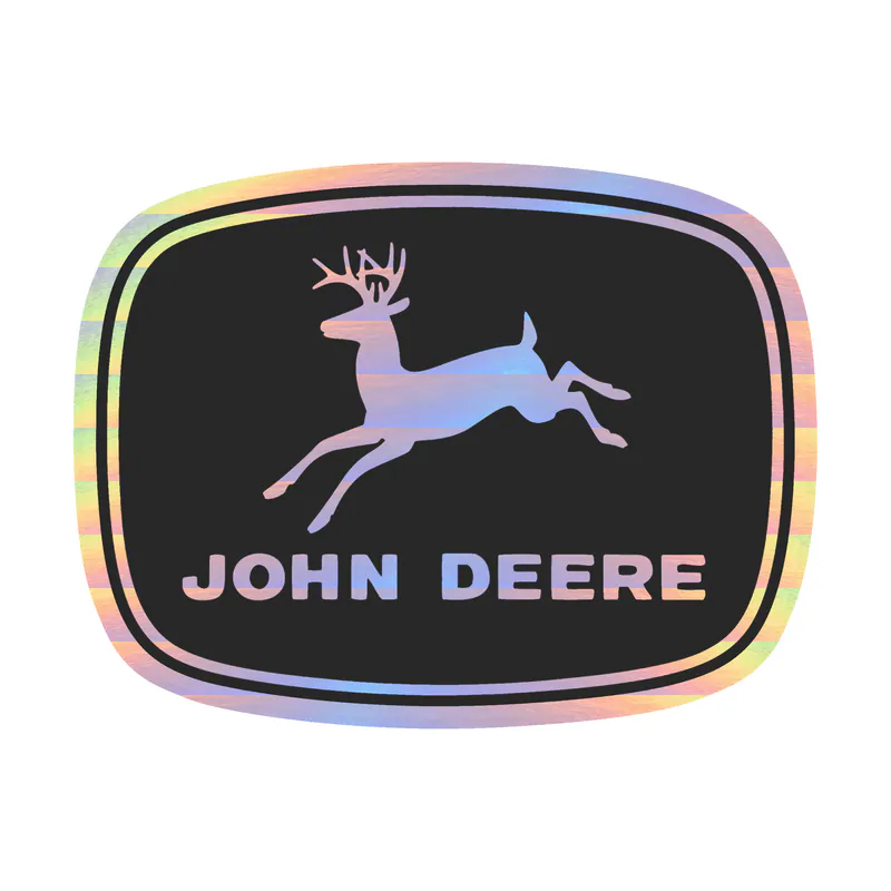 John Deere - Black and Grey - Rounded Holographic Vinyl Sticker - Custom Size