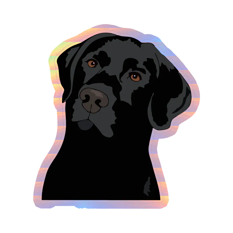 Black Labrador Retriever - Holographic Vinyl Sticker - Custom Size