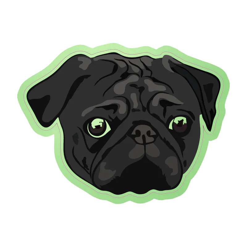 Black Pug - Glow in the Dark Vinyl Sticker - Custom Size
