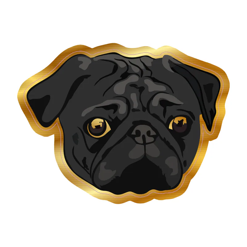 Black Pug - Gold Chrome Vinyl Sticker - Custom Size