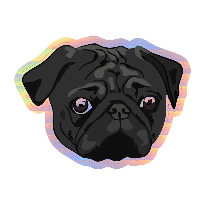 Black Pug - Holographic Vinyl Sticker - Custom Size
