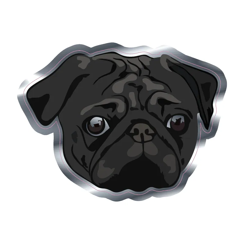 Black Pug - Silver Chrome Vinyl Sticker - Custom Size