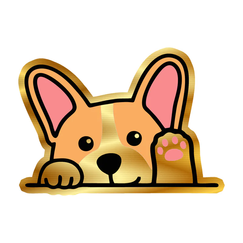 Dog Peeking - Corgi - Gold Chrome Vinyl Sticker - Custom Size